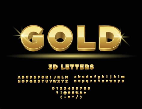 3D Gold Alphabet Letters, Numbers and Symbols. 3D Font. abc a to z ...