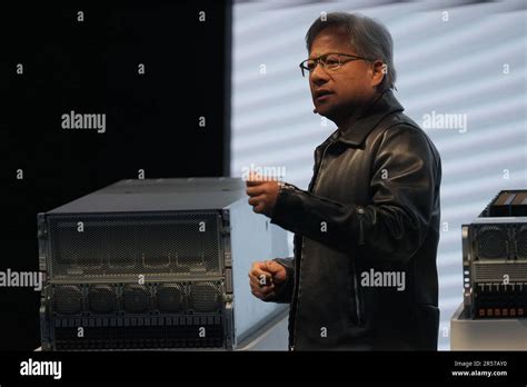 Jensen Huang, President of NVIDIA at supermicro keynote during the COMPUTEX 2023. The COMPUTEX ...