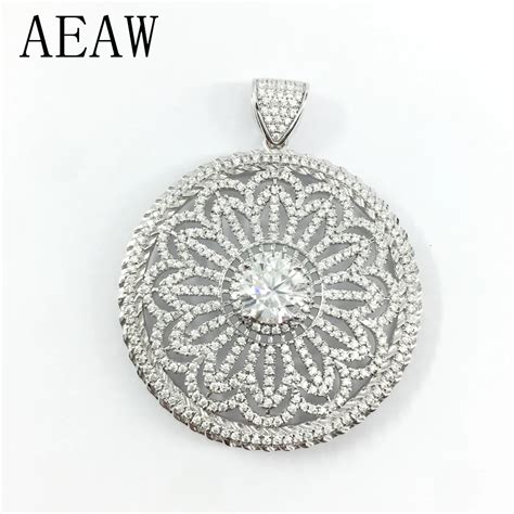 AEAW Solid 14K 585 White Gold DF Color Moissanite Solitaire Pendant Necklace for Women-in ...