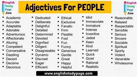 64 Adjectives For PEOPLE in English - English Study Page