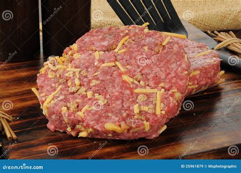 Hamburger Patties with Cheese and Bacon Stock Image - Image of pepper, salt: 25961879