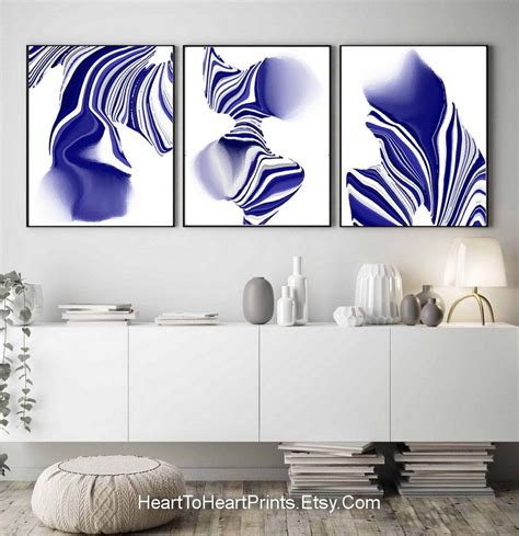 Navy Blue Abstract Painting PRINTABLE Wall Art Set of 3 - Etsy