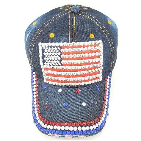 Bling American Flag Adjustable Denim Hat