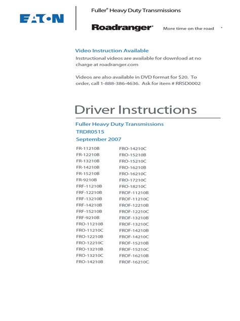 Driver Instructions Transmission Freightliner | PDF | Manual ...