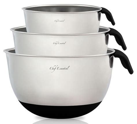 Stainless Steel Mixing Bowls with Handle and Spout, Set of 3 – Chef Essential