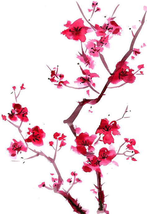 Plum Blossom Painting Digital Art by Kaligraf - Pixels