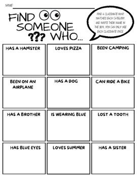 FIND SOMEONE WHO... Activity/Game Worksheet by Most Magical Years