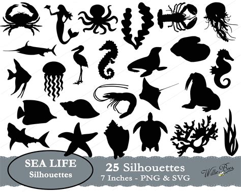 Sea Life Silhouette Clip Art Fish Under Water Mermaid