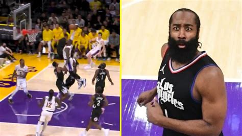 Footage caught James Harden's stunned reaction to LeBron James poster dunk that left teammates ...