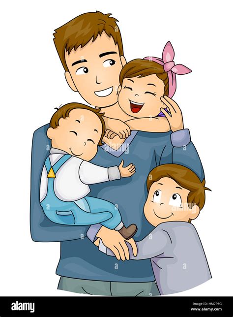 Illustration of Cute Little Kids Hugging Their Father Stock Photo: 132936764 - Alamy