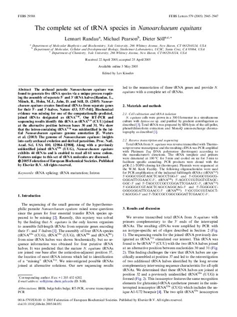 (PDF) The complete set of tRNA species in Nanoarchaeum equitans | Michael Pearson - Academia.edu