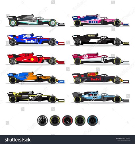 Formula 1 Racing Cars Set All Stock Vector (Royalty Free) 1491166031 ...