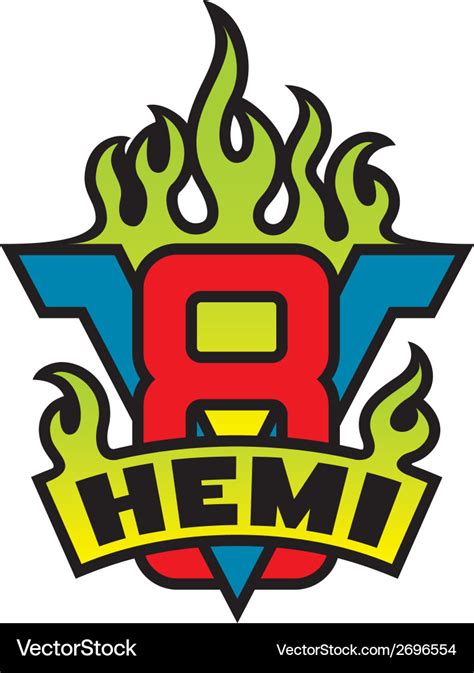 V8 hemi engine emblem with flames Royalty Free Vector Image