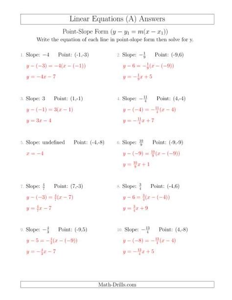 Point Slope Formula Worksheet