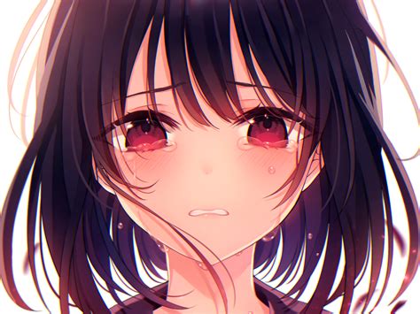 Download Tears Red Eyes Black Hair Anime Original HD Wallpaper by 黒なまこ