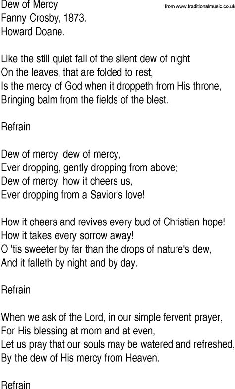 Hymn and Gospel Song Lyrics for Dew of Mercy by Fanny Crosby