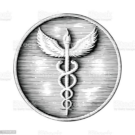 Caduceus Logo Hand Drawing In Coin Style Vintage Black And White ...