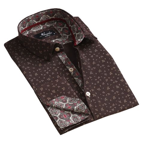 Brown Mens Slim Fit French Cuff Dress Shirts with Cufflink Holes ...