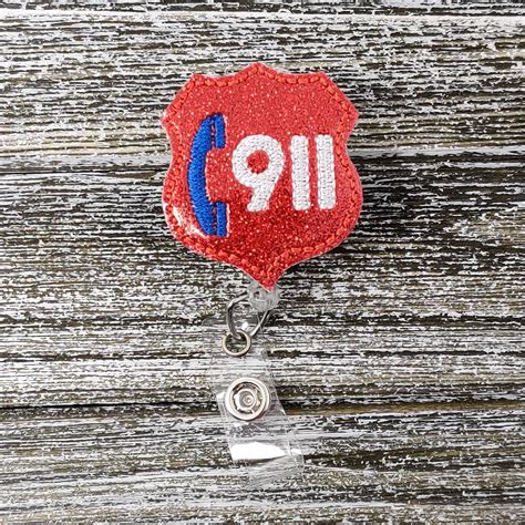 Red Glitter Vinyl 911 Dispatcher Badge Holder Dispatch Badge - Etsy