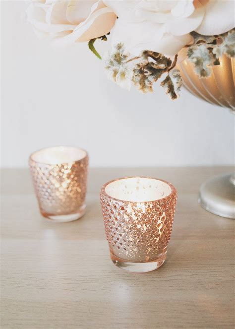 Rose Mercury Glass Hobnail Votive Cup - 2.75" Tall | Rose gold candle, Candle holders wedding ...