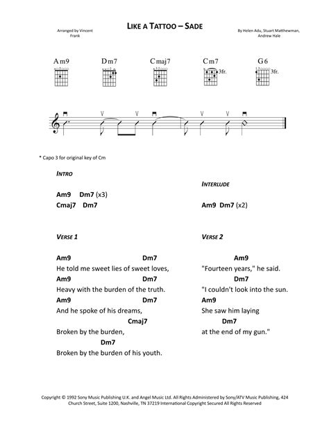 Like A Tattoo (arr. Vincent Frank) by Sade Sheet Music for Guitar Chords/Lyrics at Sheet Music ...