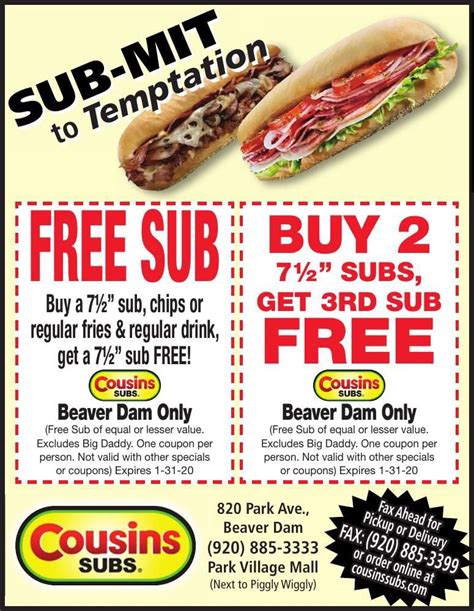 Cousin Subs Coupons Printable