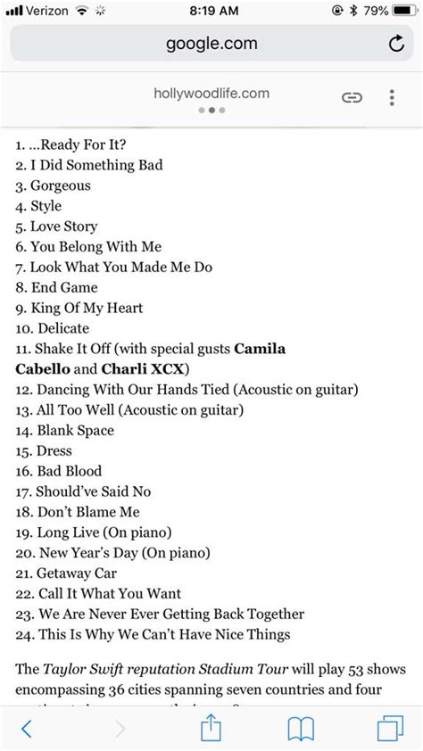 Taylor Swift Reputation Tour Setlist Netflix - Fligothe