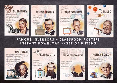 Famous Scientist Posters set of 8 Printable, Famous Inventors, Science Classroom Decor, Bulletin ...