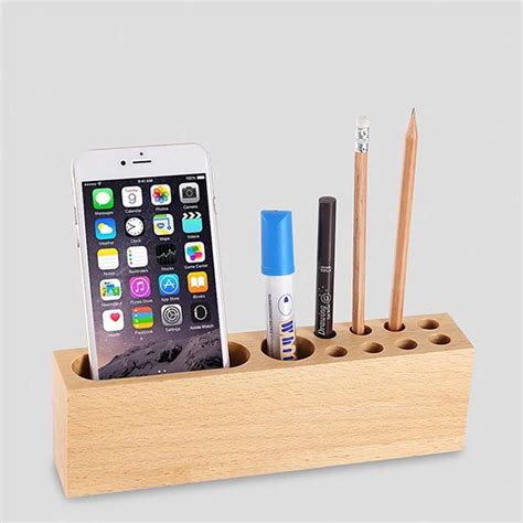 Universal Wooden Mobile Phone Stand Holder Wood Dock Holders Office Desk Pens Storage Bracket DY ...