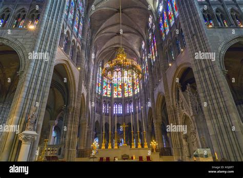 Interior of Saint-Denis Basilica, Paris, France. This is the first ...