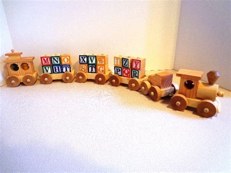 Wooden Toy Alphabet Train Set Hand Made All Natural