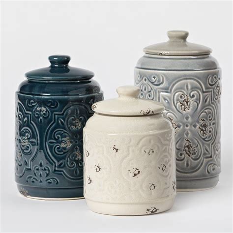 Rustic Quilted 3 Piece Kitchen Canister Set | 3 piece kitchen canister set, Ceramic kitchen ...