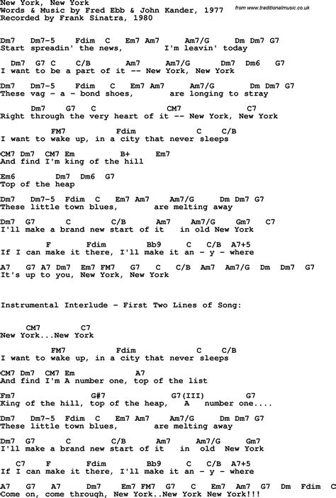 Song lyrics with guitar chords for New York, New York - Frank Sinatra, 1980