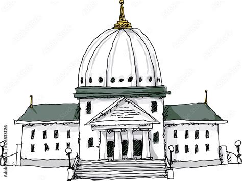 Cartoon of a generic public government building with a dome and columns ...