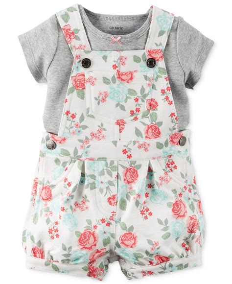 Carter's Baby Girls' 2-Piece Gray T-Shirt & Rose-Print Shortall Set - Baby Girl (0-24 months ...