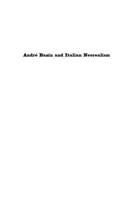 SOLUTION: Bert cardullo andre bazin and italian neorealism 1 - Studypool