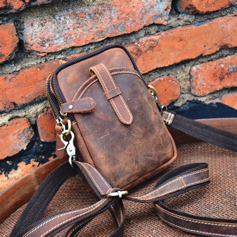 Mens Brown Leather Cell Phone Holster Belt Case Belt Pouch Small Side ...