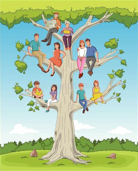 Family Tree with People. Cartoon Family on Genealogical Tree Stock Vector - Illustration of ...