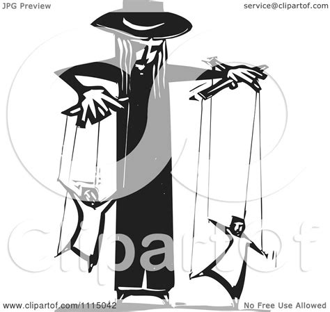 Clipart Priest Controlling People On Puppet Strings Black And White Woodcut - Royalty Free ...