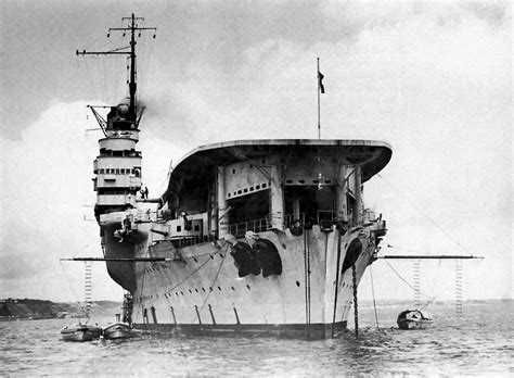 French aircraft carrier Bearn, sometime prior to 1939, showing her battleship hull and defensive ...