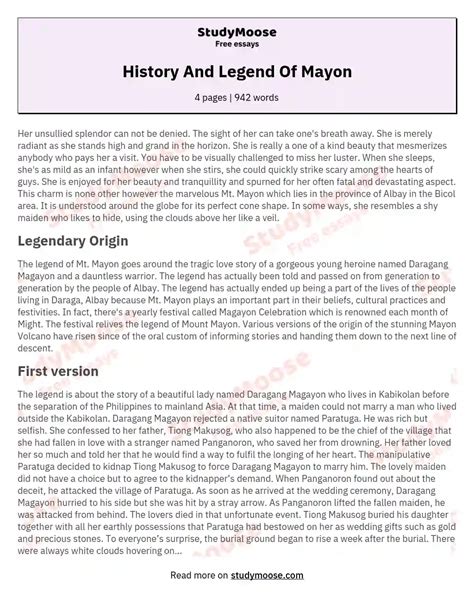 History And Legend Of Mayon Free Essay Example