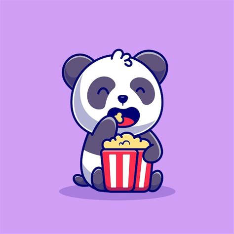 Free Vector | Cute panda eating popcorn cartoon icon illustration. animal food icon concept ...