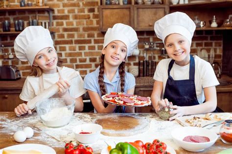 Kids in Chef Hats Making Pizza Stock Photo - Image of european, prepare: 92865744