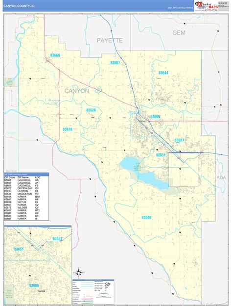 Canyon County, ID Zip Code Wall Map Basic Style by MarketMAPS - MapSales