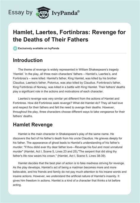 Hamlet, Laertes, & Fortinbras Revenge – Comparison of Their Reactions ...