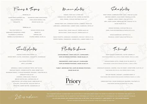 Menu at The Priory restaurant, Newport