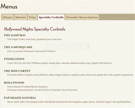 Menu at Teatro Zinzanni pub & bar, Seattle, 222 Mercer St