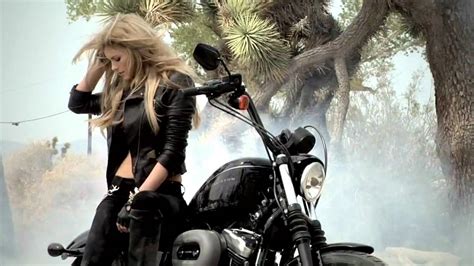 Supermodel Marissa Miller does a burnout on a Harley-Davidson - YouTube