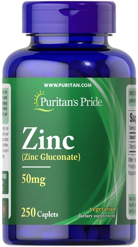 Zinc 50 mg, 250 Caplets (2063) | Puritan's Pride