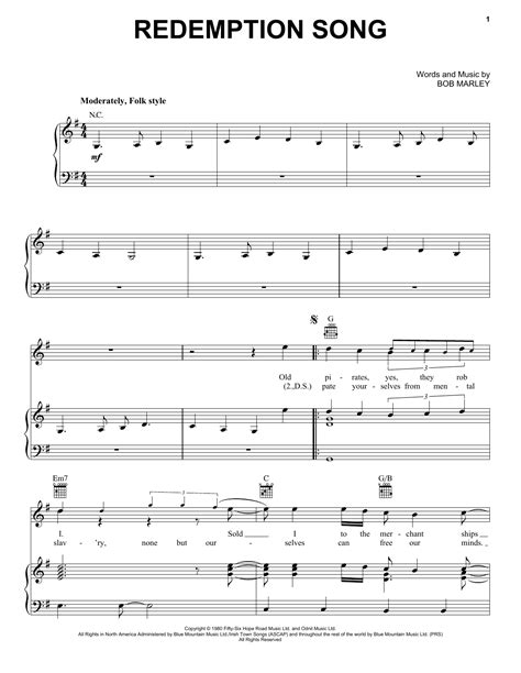 Bob Marley "Redemption Song" Sheet Music Notes | Download Printable PDF Score 52758